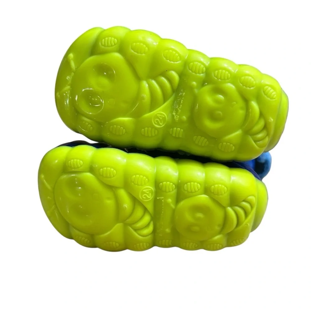 BEASTIE Little Kids Blue/Green Caterpillar Fleece Lined Rain/Snow Boots